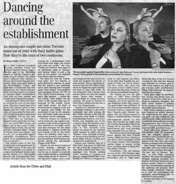 2002 – Globe and Mail – Dancing Around the Establishment