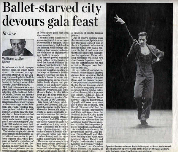 Toronto Star  – Ballet Starved City Devours Gala
